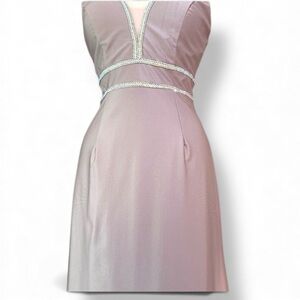 NWT Lenovia dress maxi USA mob formal Gown crystals rose- pink V-Neck Wedding S